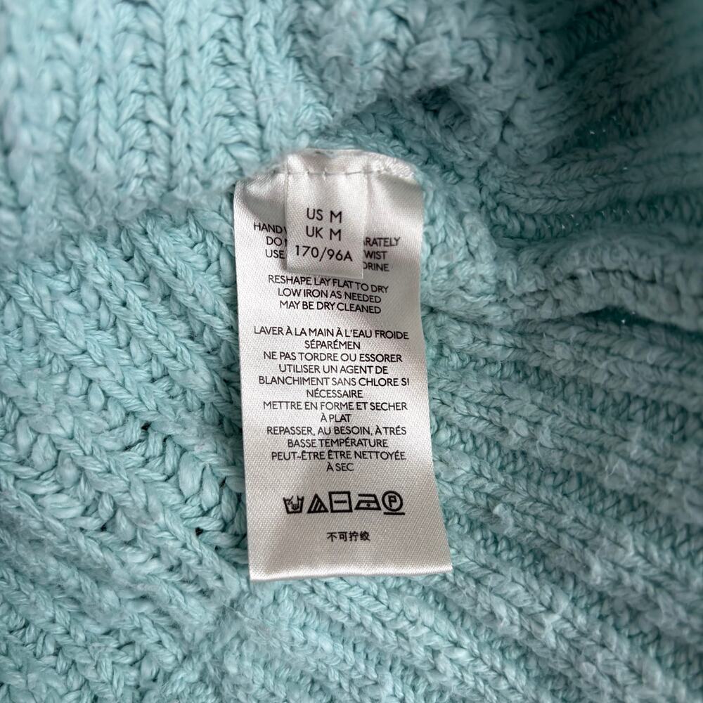 Free People Sunset V-Neck Pullover Sweater Women's M Blue Chunky Knit Boho Cozy - Picture 9 of 11